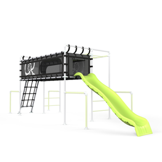Funky Monkey Bars Clubhouse Cubby and Slide with Cargo Net on Orangutan Frame