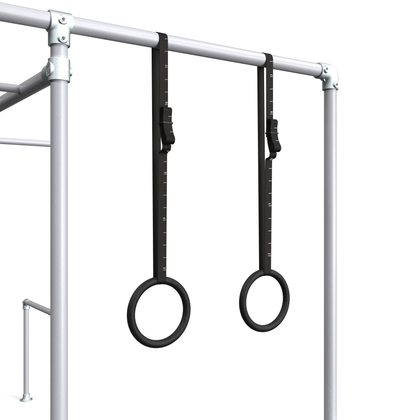 Funky Monkey Bars Gymnastic Rings on swing frame station.